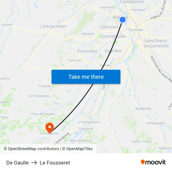 De Gaulle to Le Fousseret map