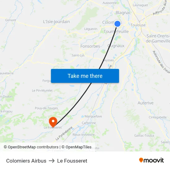 Colomiers Airbus to Le Fousseret map
