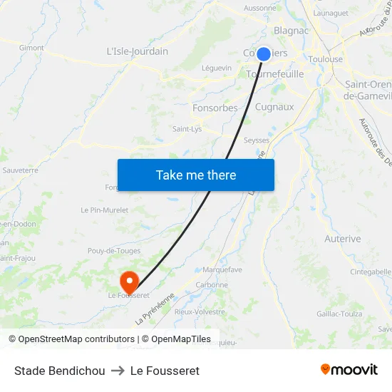 Stade Bendichou to Le Fousseret map