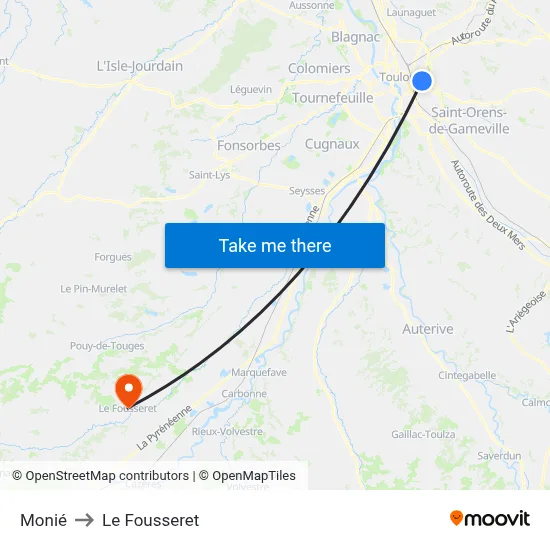 Monié to Le Fousseret map