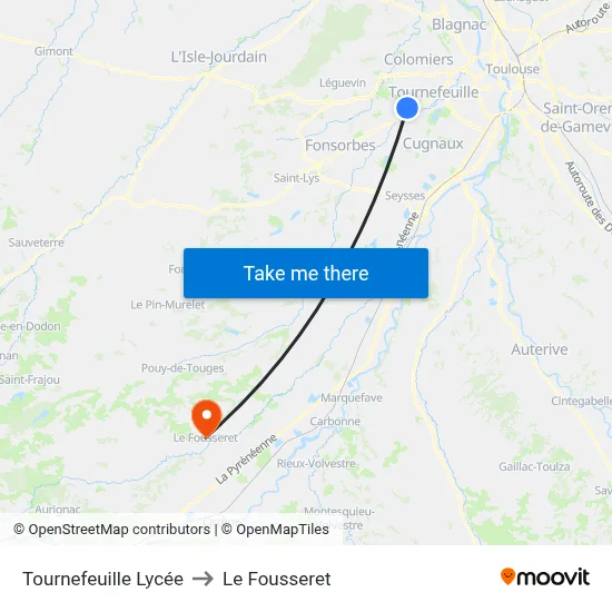 Tournefeuille Lycée to Le Fousseret map