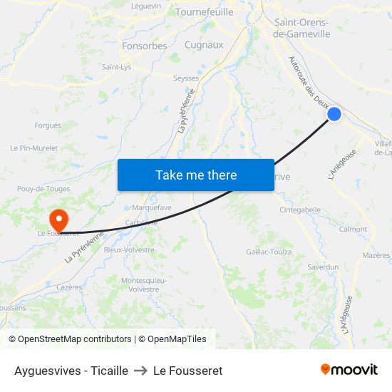 Ayguesvives - Ticaille to Le Fousseret map