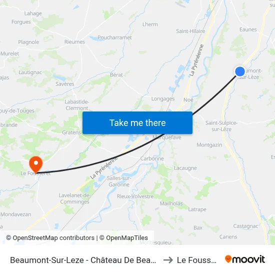 Beaumont-Sur-Leze - Château De Beaumont to Le Fousseret map