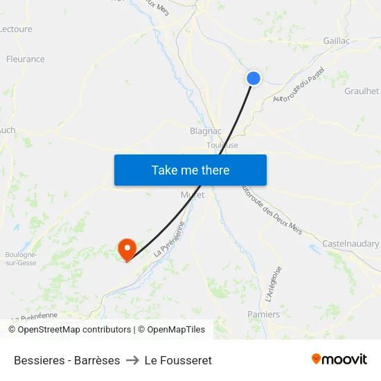 Bessieres - Barrèses to Le Fousseret map