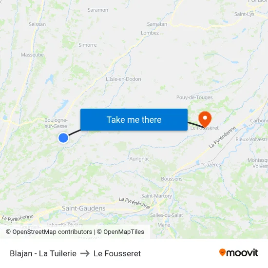 Blajan - La Tuilerie to Le Fousseret map