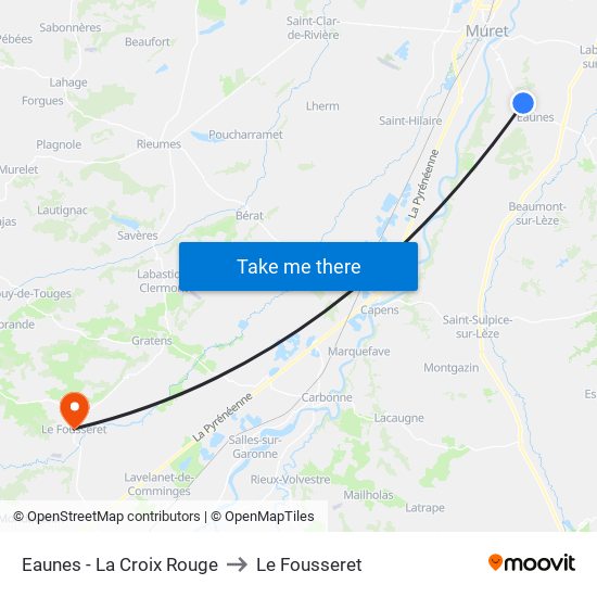 Eaunes - La Croix Rouge to Le Fousseret map