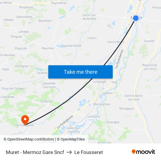 Muret - Mermoz Gare Sncf to Le Fousseret map