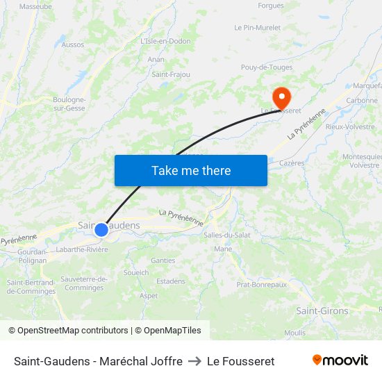 Saint-Gaudens - Maréchal Joffre to Le Fousseret map