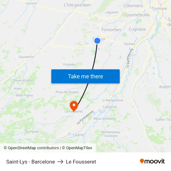 Saint-Lys - Barcelone to Le Fousseret map