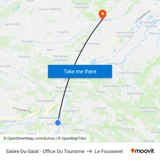 Salies-Du-Salat - Office Du Tourisme to Le Fousseret map
