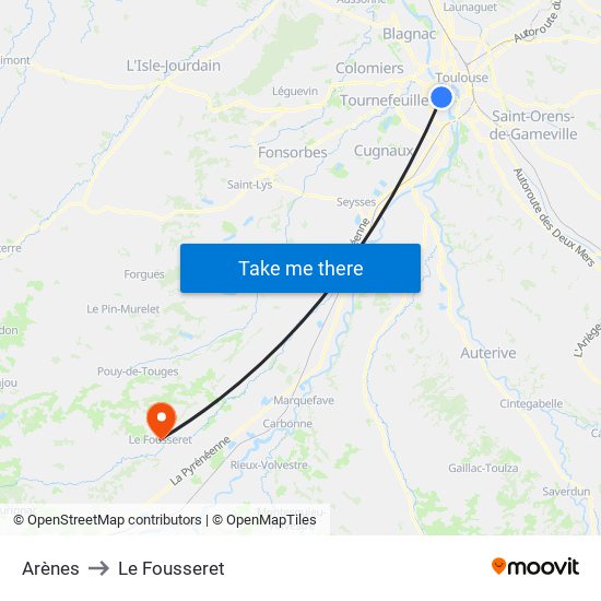 Arènes to Le Fousseret map