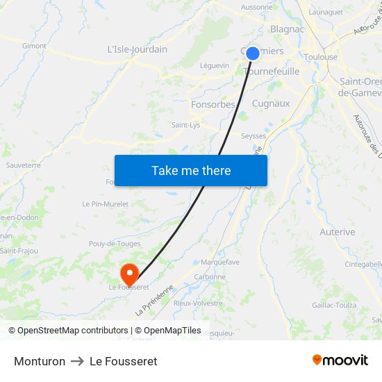 Monturon to Le Fousseret map