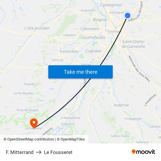 F. Mitterrand to Le Fousseret map