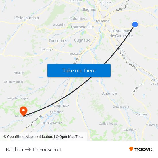 Barthon to Le Fousseret map