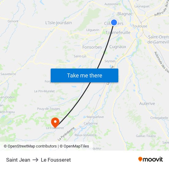 Saint Jean to Le Fousseret map