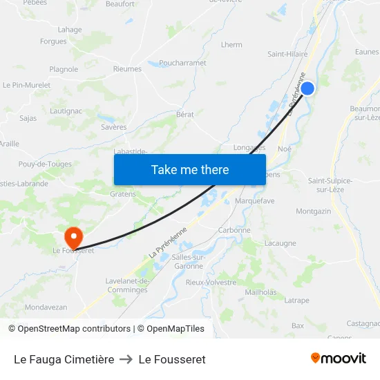 Le Fauga Cimetière to Le Fousseret map