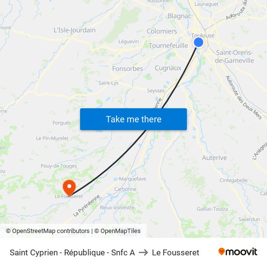 Saint Cyprien - République - Snfc A to Le Fousseret map