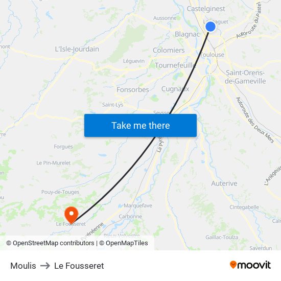 Moulis to Le Fousseret map