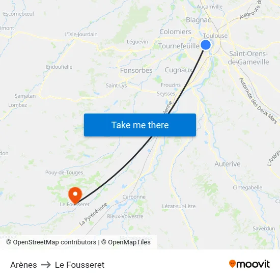 Arènes to Le Fousseret map