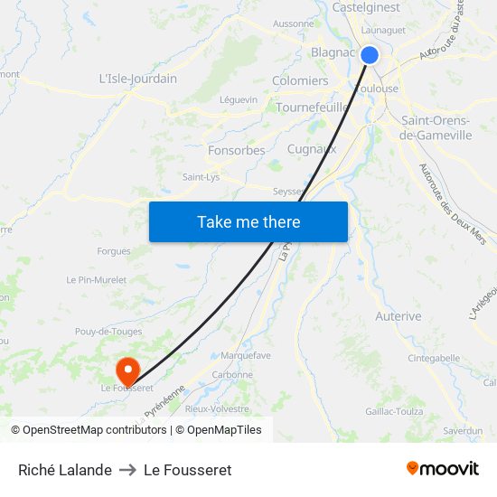 Riché Lalande to Le Fousseret map