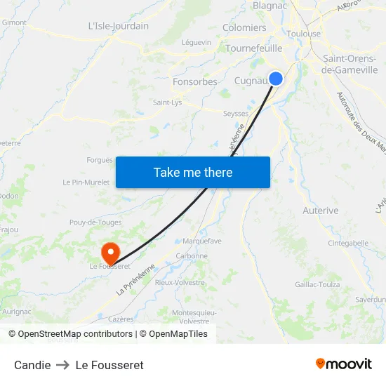 Candie to Le Fousseret map