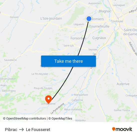 Pibrac to Le Fousseret map