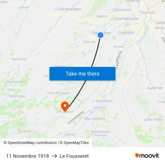 11 Novembre 1918 to Le Fousseret map