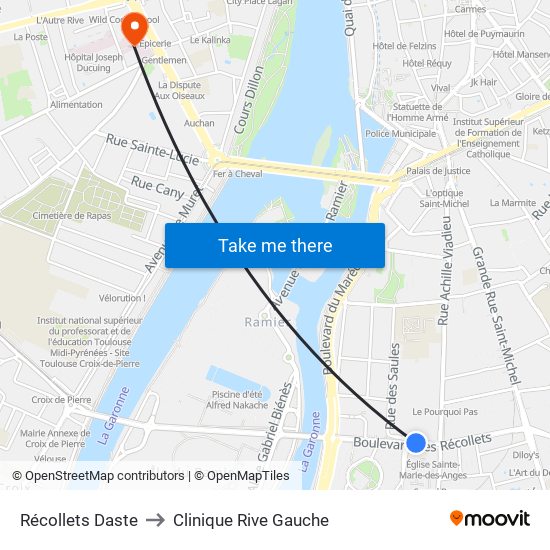 Récollets Daste to Clinique Rive Gauche map
