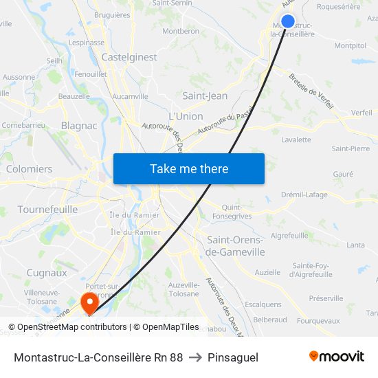 Montastruc-La-Conseillère Rn 88 to Pinsaguel map