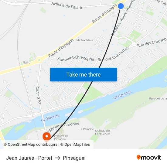 Jean Jaurès - Portet to Pinsaguel map