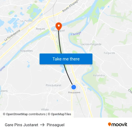 Gare Pins Justaret to Pinsaguel map