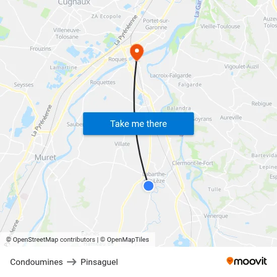 Condoumines to Pinsaguel map