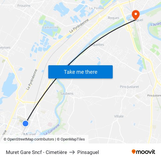 Muret Gare Sncf - Cimetière to Pinsaguel map