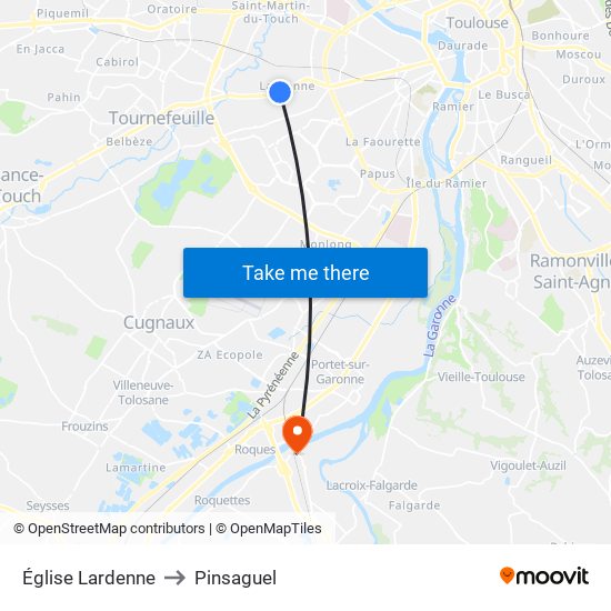 Église Lardenne to Pinsaguel map