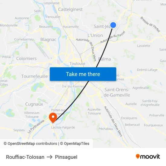Rouffiac-Tolosan to Pinsaguel map