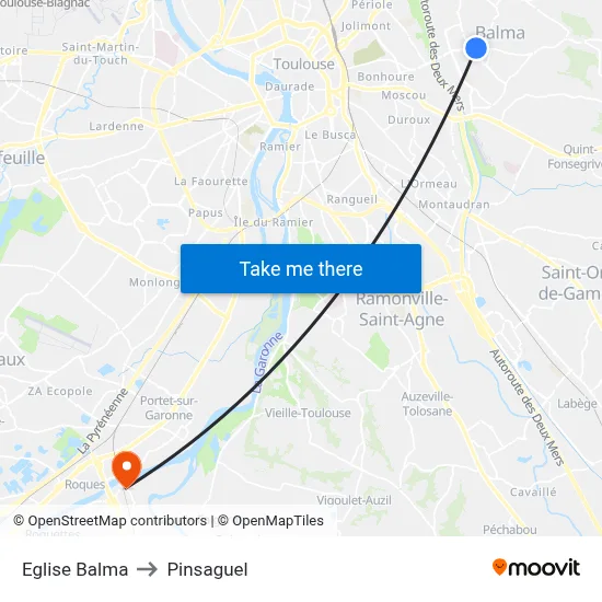 Eglise Balma to Pinsaguel map