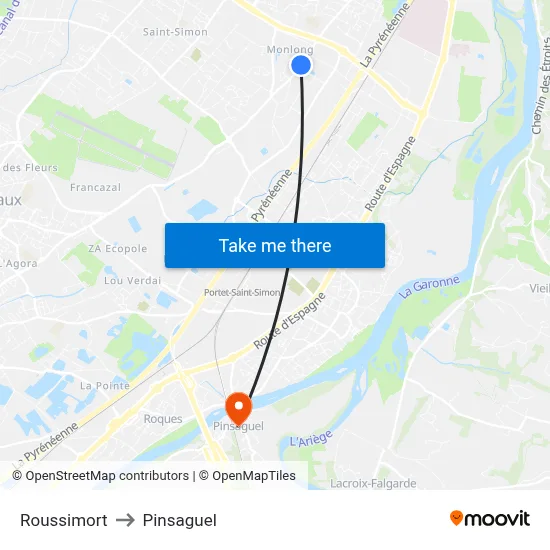 Roussimort to Pinsaguel map