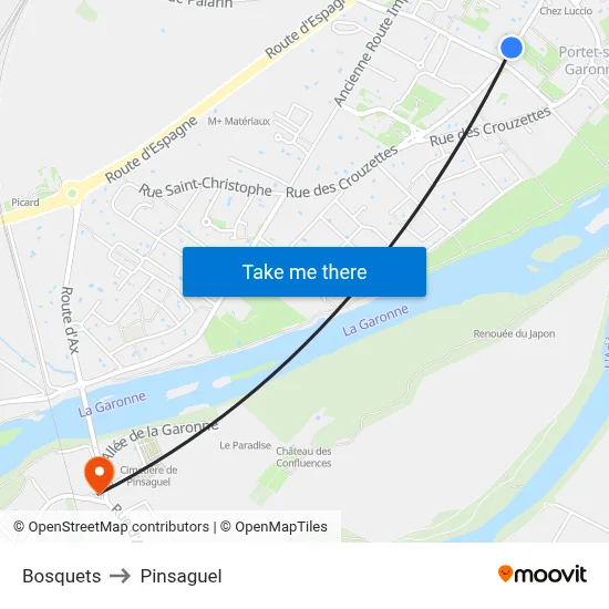 Bosquets to Pinsaguel map