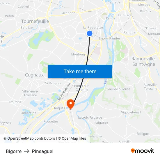 Bigorre to Pinsaguel map