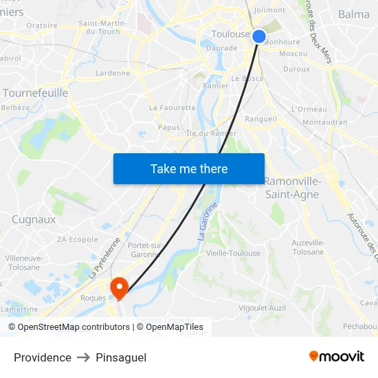 Providence to Pinsaguel map