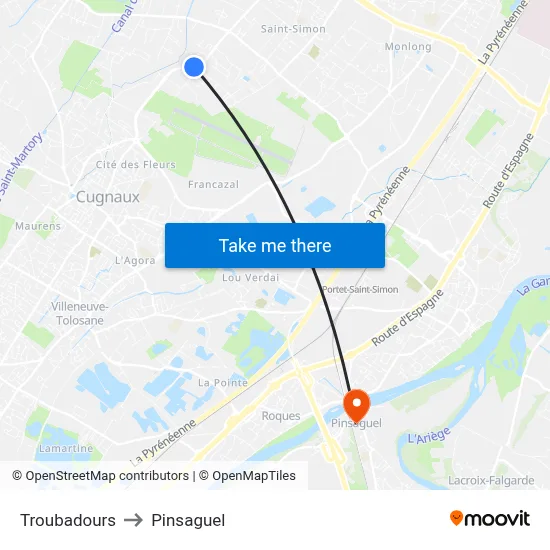 Troubadours to Pinsaguel map