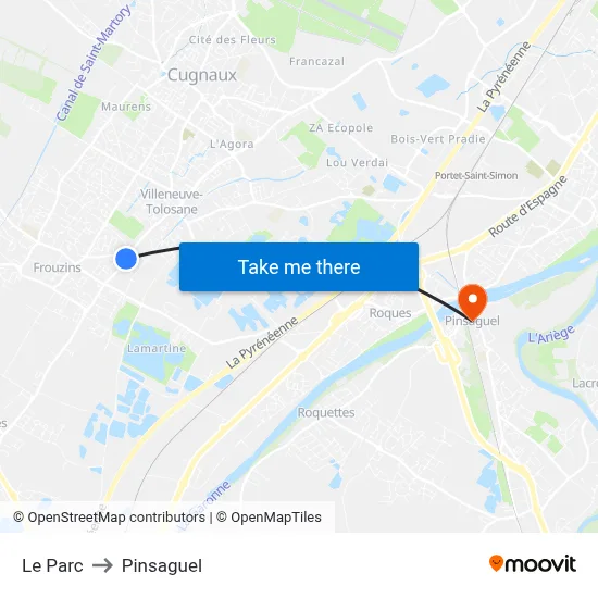 Le Parc to Pinsaguel map