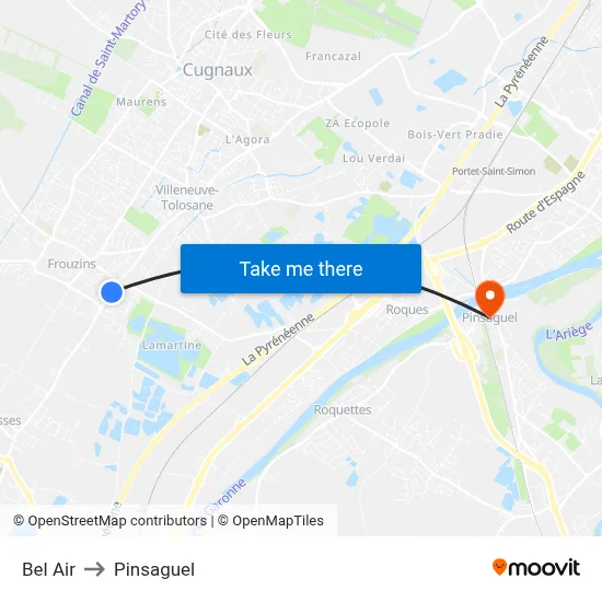 Bel Air to Pinsaguel map