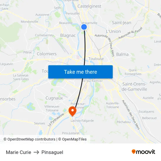 Marie Curie to Pinsaguel map