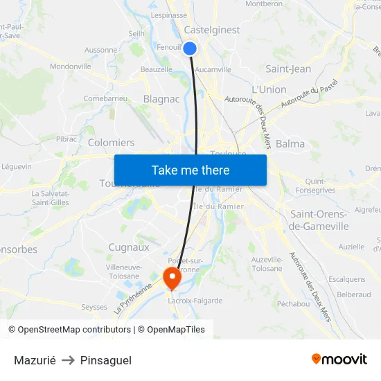 Mazurié to Pinsaguel map