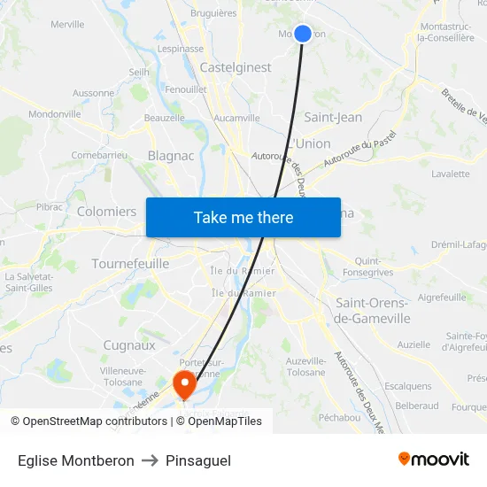 Eglise Montberon to Pinsaguel map