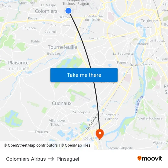 Colomiers Airbus to Pinsaguel map