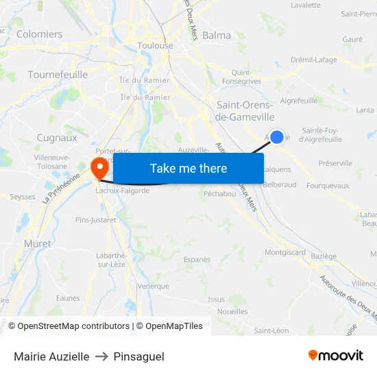 Mairie Auzielle to Pinsaguel map