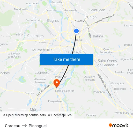 Cordeau to Pinsaguel map