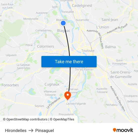 Hirondelles to Pinsaguel map